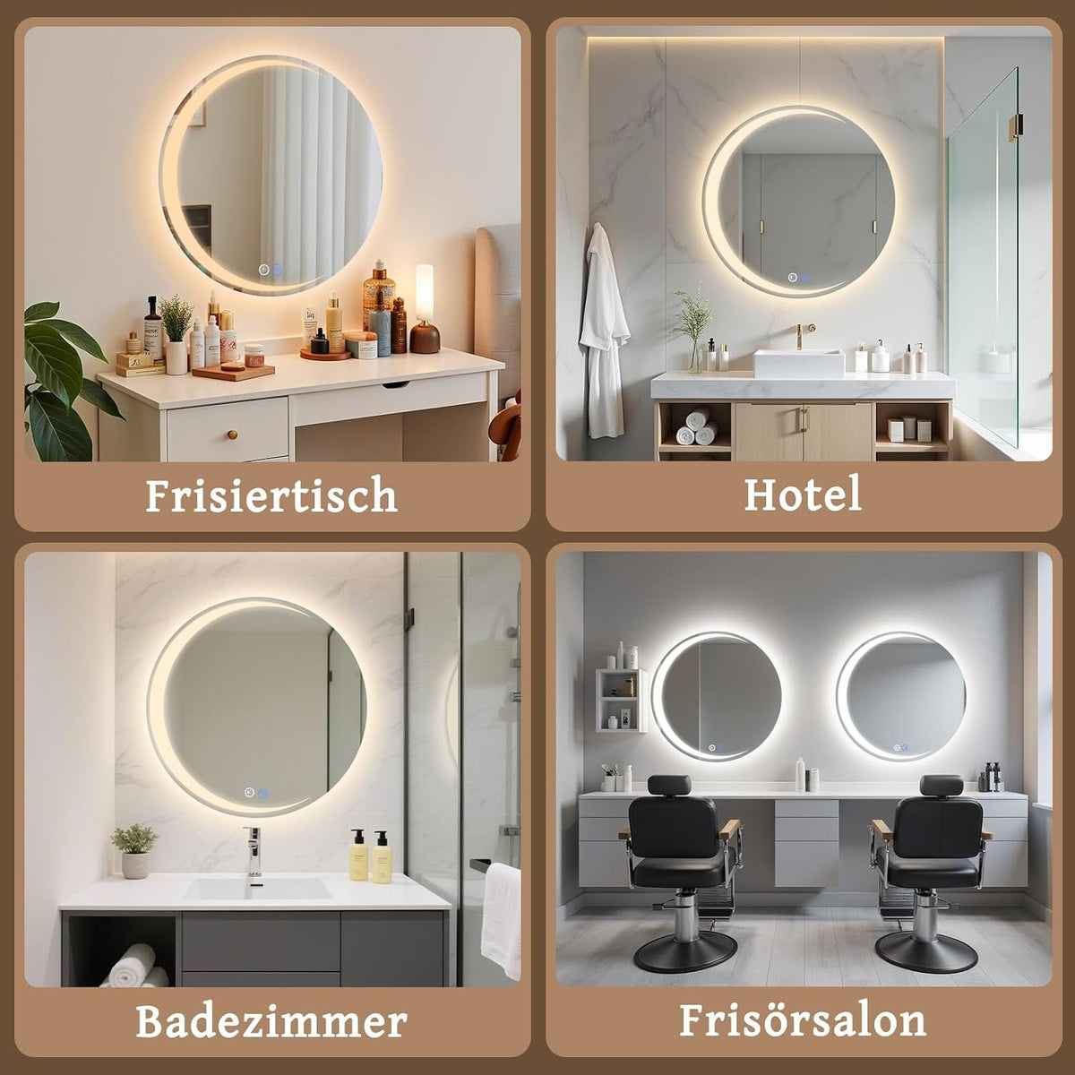 ZMH Badezimmer Spiegel mit Beleuchtung,80 cm Rund LED Bad Wandspiegel