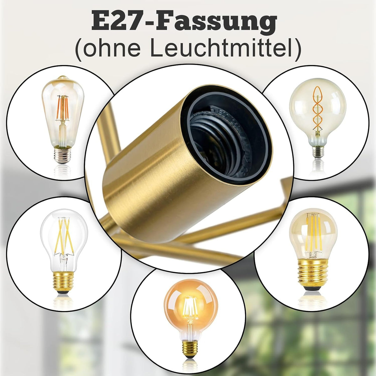 ZMH Deckenlampe Vintage Deckenleuchte E27 - Gold 6 Flammig Flurlampe