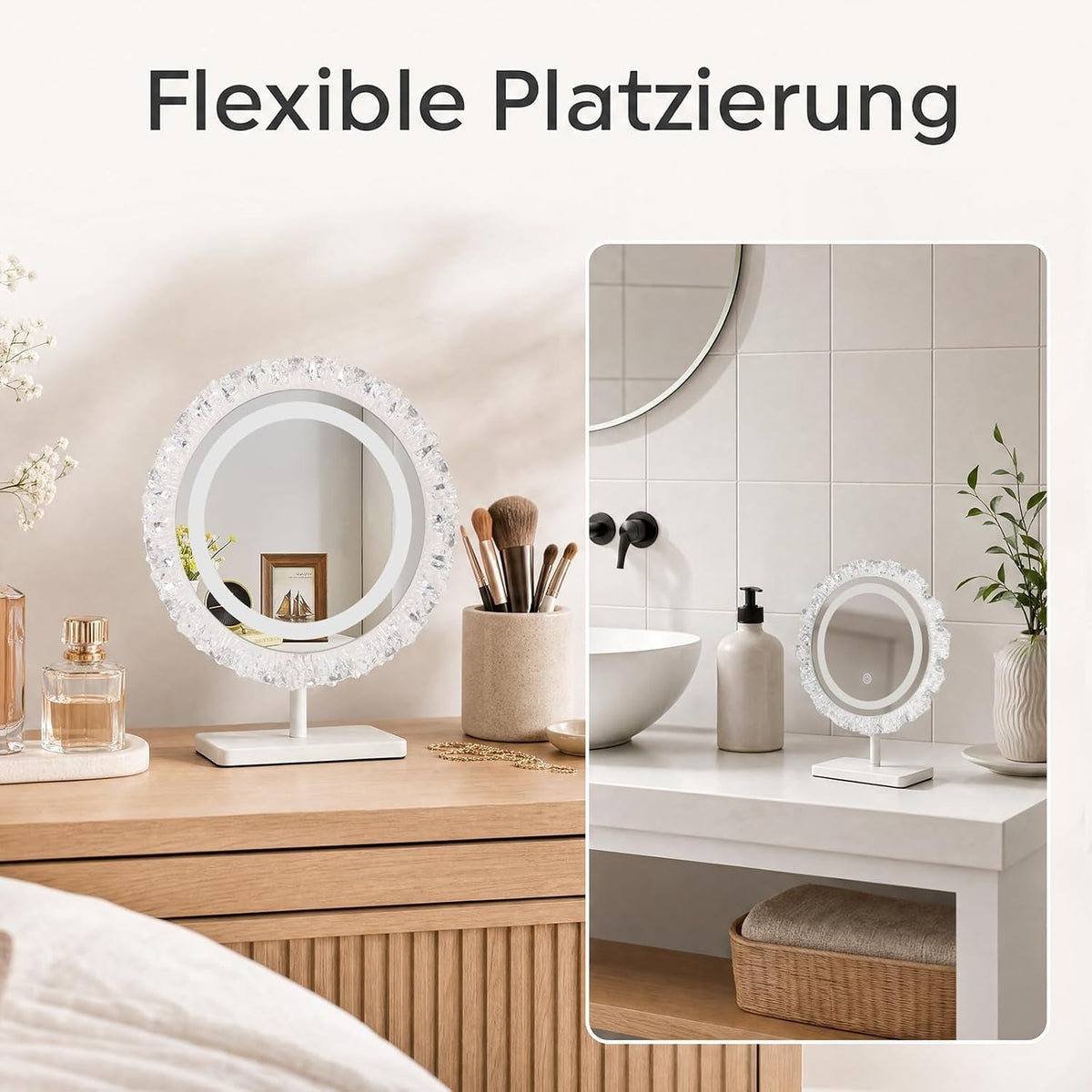 ZMH Rund Schminkspiegel mit Beleuchtung,30×38CM LED Hollywood Spiegel