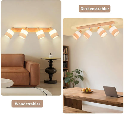 ZMH Deckenstrahler 4-1 Flammig Deckenleuchte Deckenlampe Holz E14