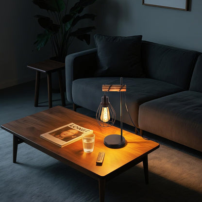 ZMH Tischlampe Wohnzimmer Vintage Tischleuchte Holz Schwarz Nachttischlampe