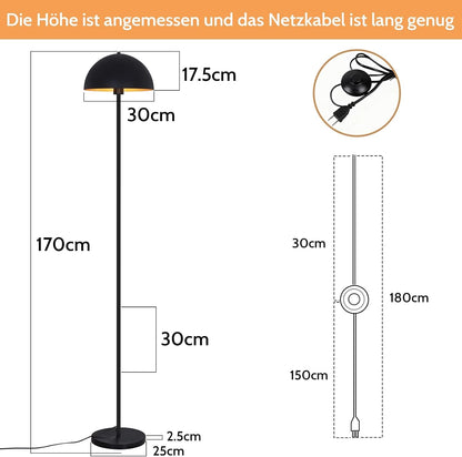 ZMH Stehlampe Bodenlampe für Wohnzimmer, Metall Stehleuchte modern 170 cm