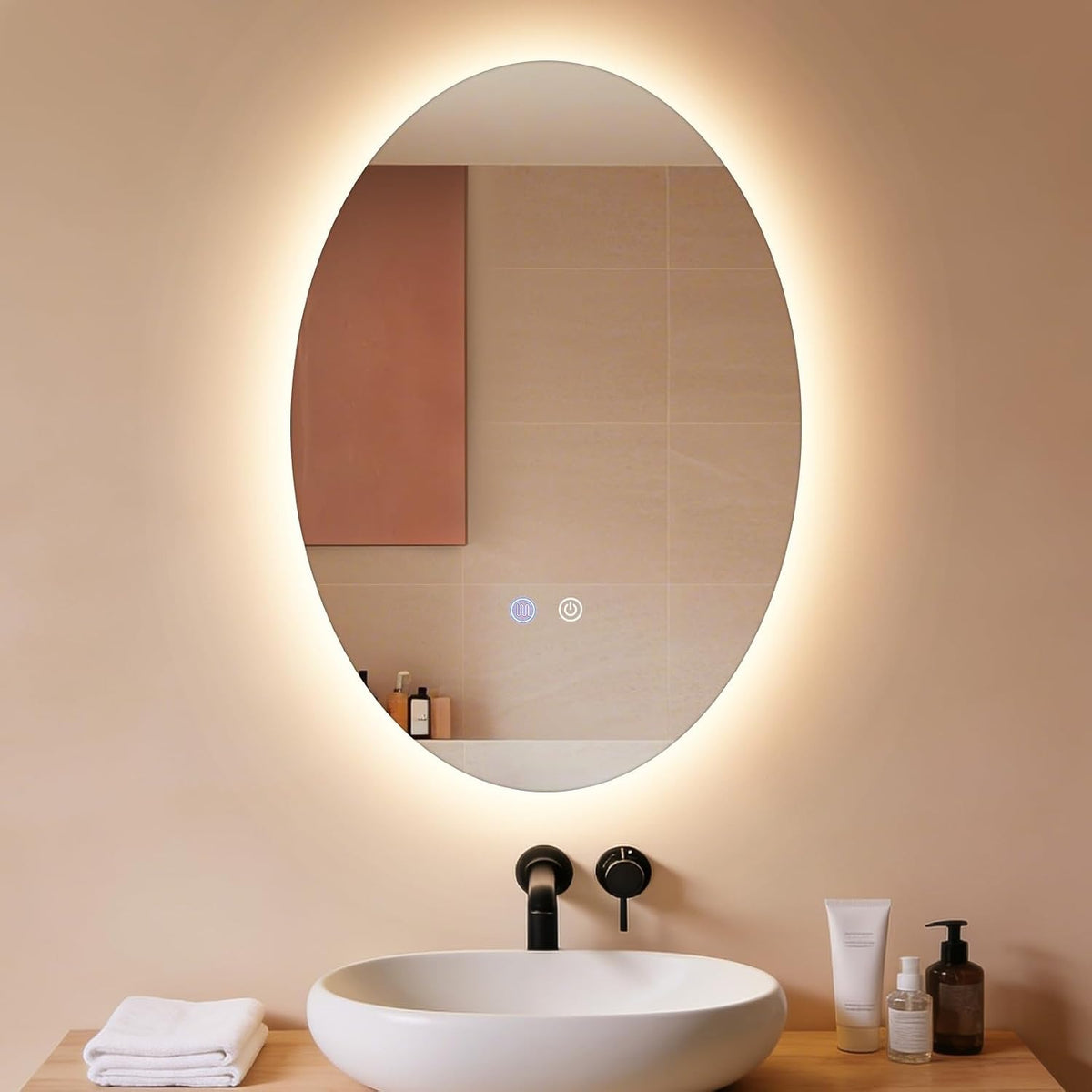 ZMH Oval Badspiegel Mit Beleuchtung,60x80 cm LED Bad Wand Spiegel Ovale
