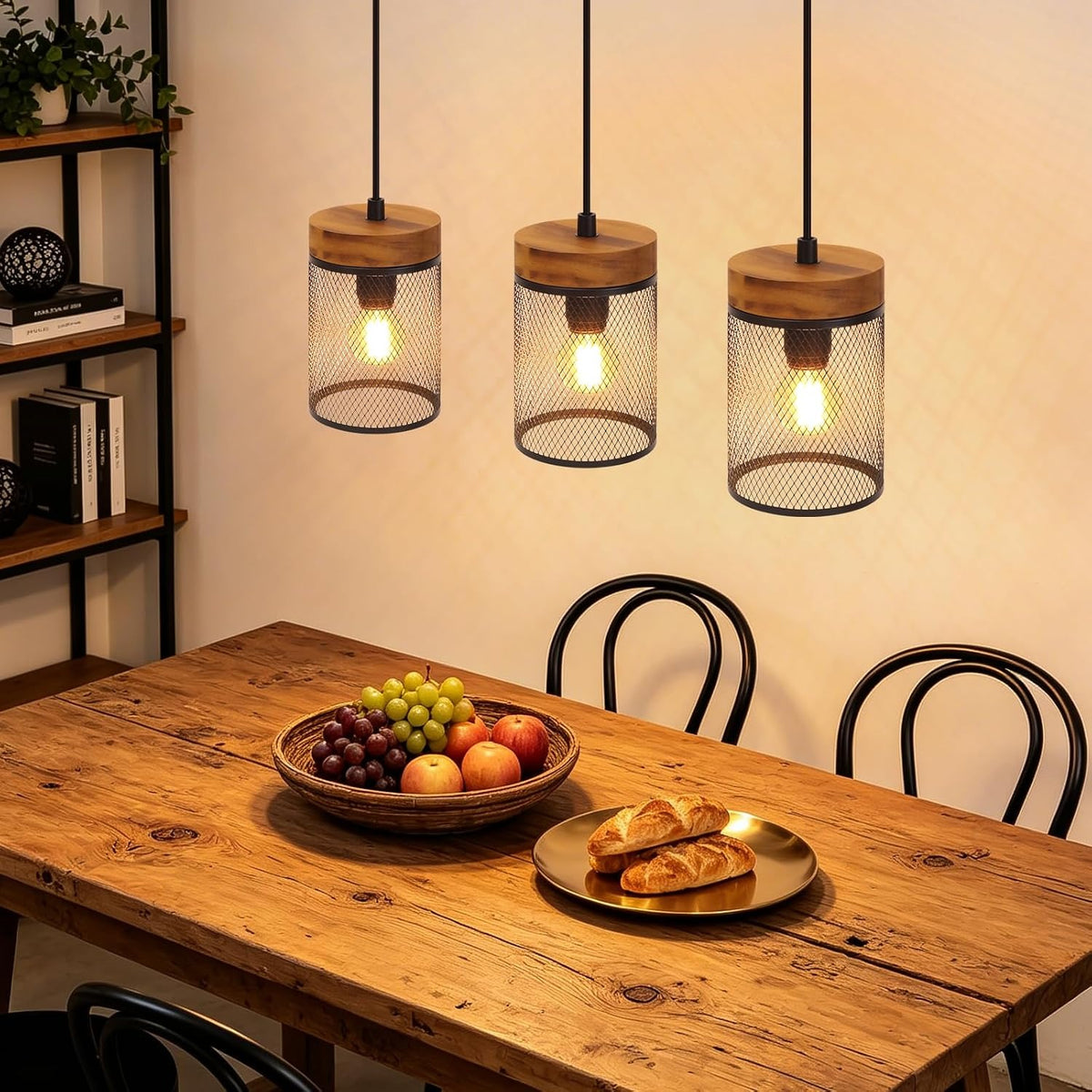 ZMH Vintage Hängelampe Holz Pendelleuchte esstisch 1-4 Flammig Esstischlampe