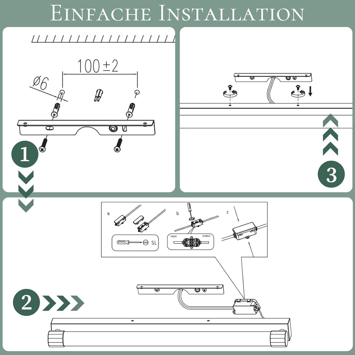 ZMH LED Spiegelleuchte Bad Schwarz Spiegellampe 50CM Badlampe Wand