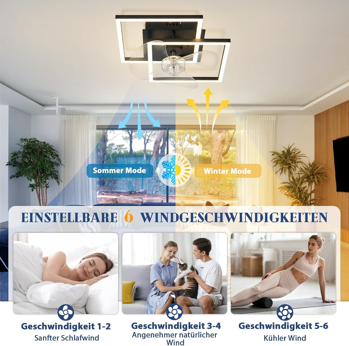 ZMH LED Deckenventilator Mit Beleuchtung 3000-6500K Dimmbar Schwarz