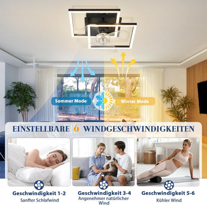 ZMH LED Deckenventilator Mit Beleuchtung 3000-6500K Dimmbar Schwarz