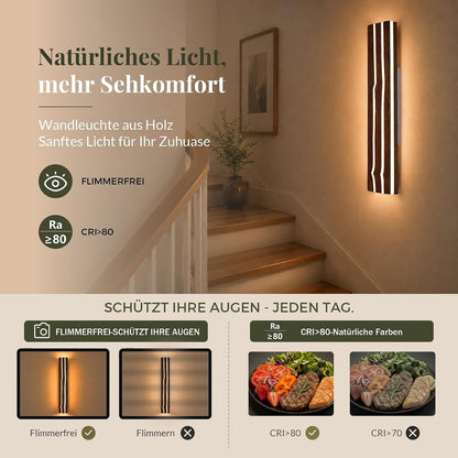 ZMH Wandleuchte innen Holz 50cm Wandlampe LED Wohnzimmer modern Warmweiß 8W