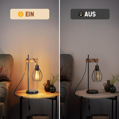ZMH Tischlampe Wohnzimmer Vintage Tischleuchte Holz Schwarz Nachttischlampe