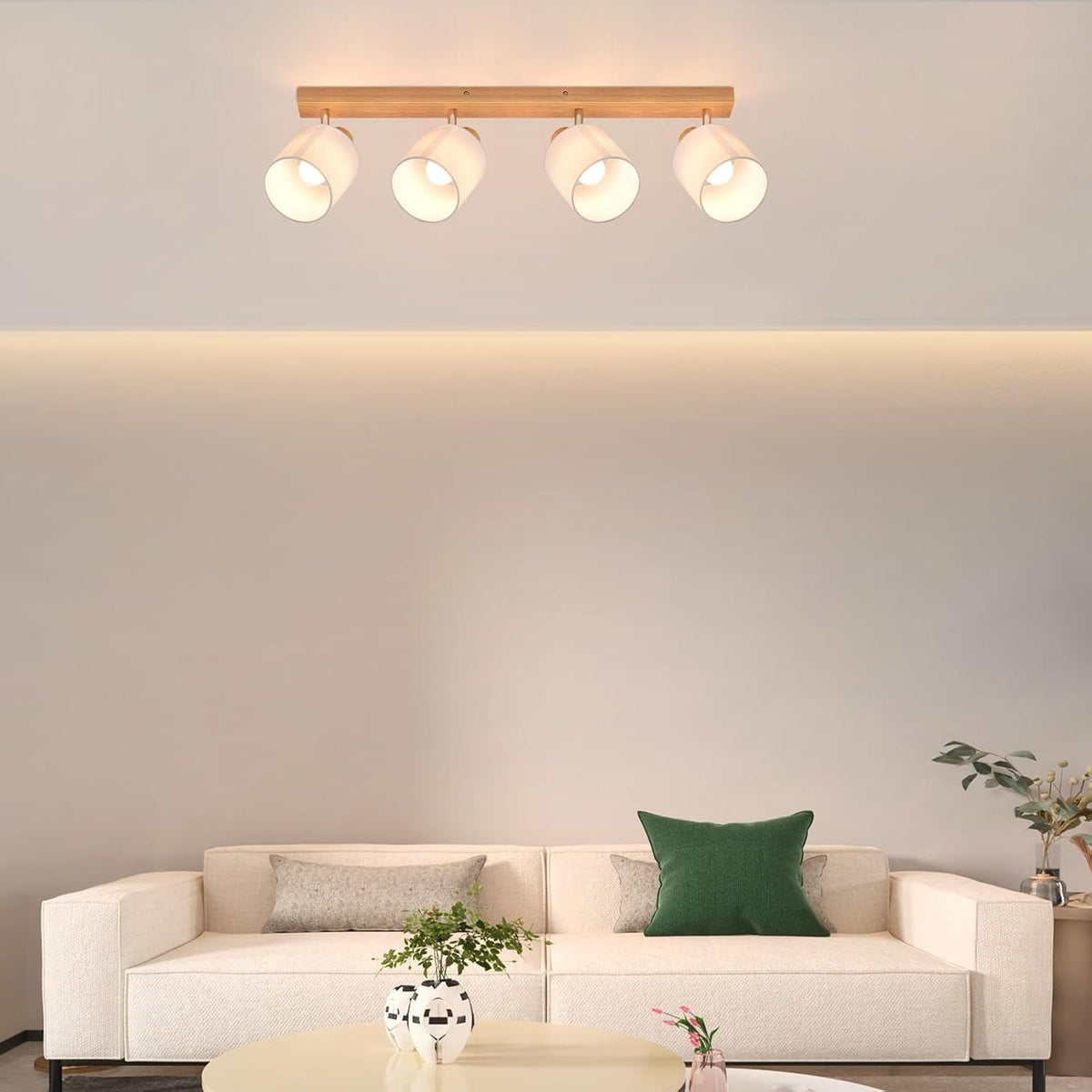 ZMH Deckenstrahler 4-1 Flammig Deckenlampe Wohnzimmer Holz E14