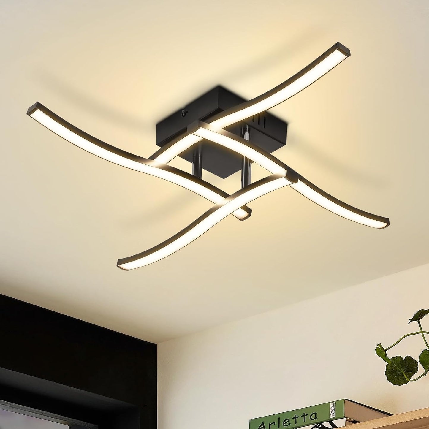 ZMH Deckenlampe Wohnzimmer LED Deckenleuchte Schlafzimmer: Modern Schlafzimmerlampe Schwarz 12W Wohnzimmerlampe 3000K Wellen Design Innen Warmweiß
