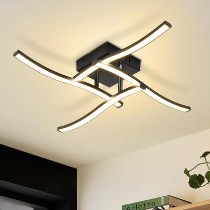 ZMH Deckenlampe Wohnzimmer LED Deckenleuchte Schlafzimmer: Modern Schlafzimmerlampe Schwarz 12W Wohnzimmerlampe 3000K Wellen Design Innen Warmweiß