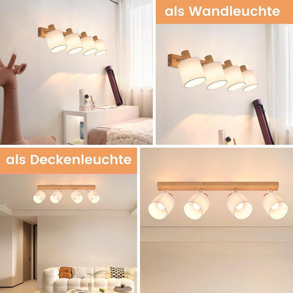 ZMH Deckenstrahler 4-1 Flammig Deckenlampe Wohnzimmer Holz E14