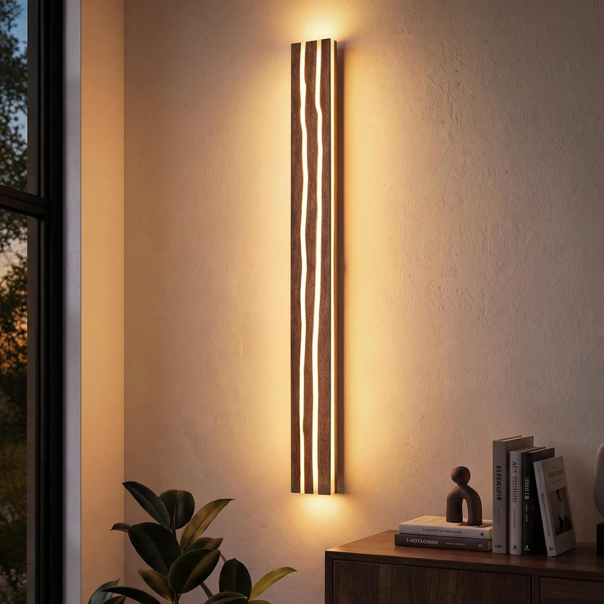 ZMH Wandleuchte innen Holz 50cm Wandlampe LED Wohnzimmer modern Warmweiß 8W