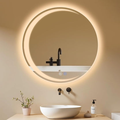 ZMH Badezimmer Spiegel mit Beleuchtung,60 cm Rund LED Bad Wandspiegel
