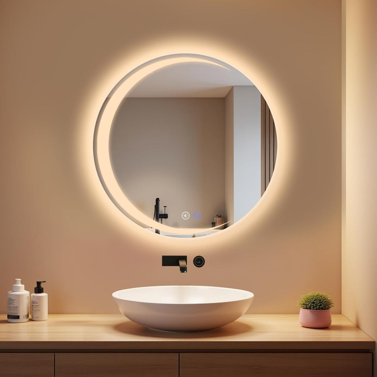ZMH Badezimmer Spiegel mit Beleuchtung,60 cm Rund LED Bad Wandspiegel