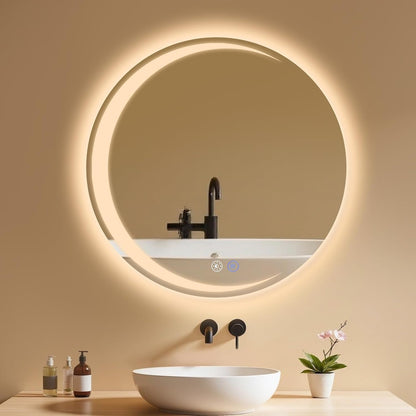 ZMH Badezimmer Spiegel mit Beleuchtung,60 cm Rund LED Bad Wandspiegel