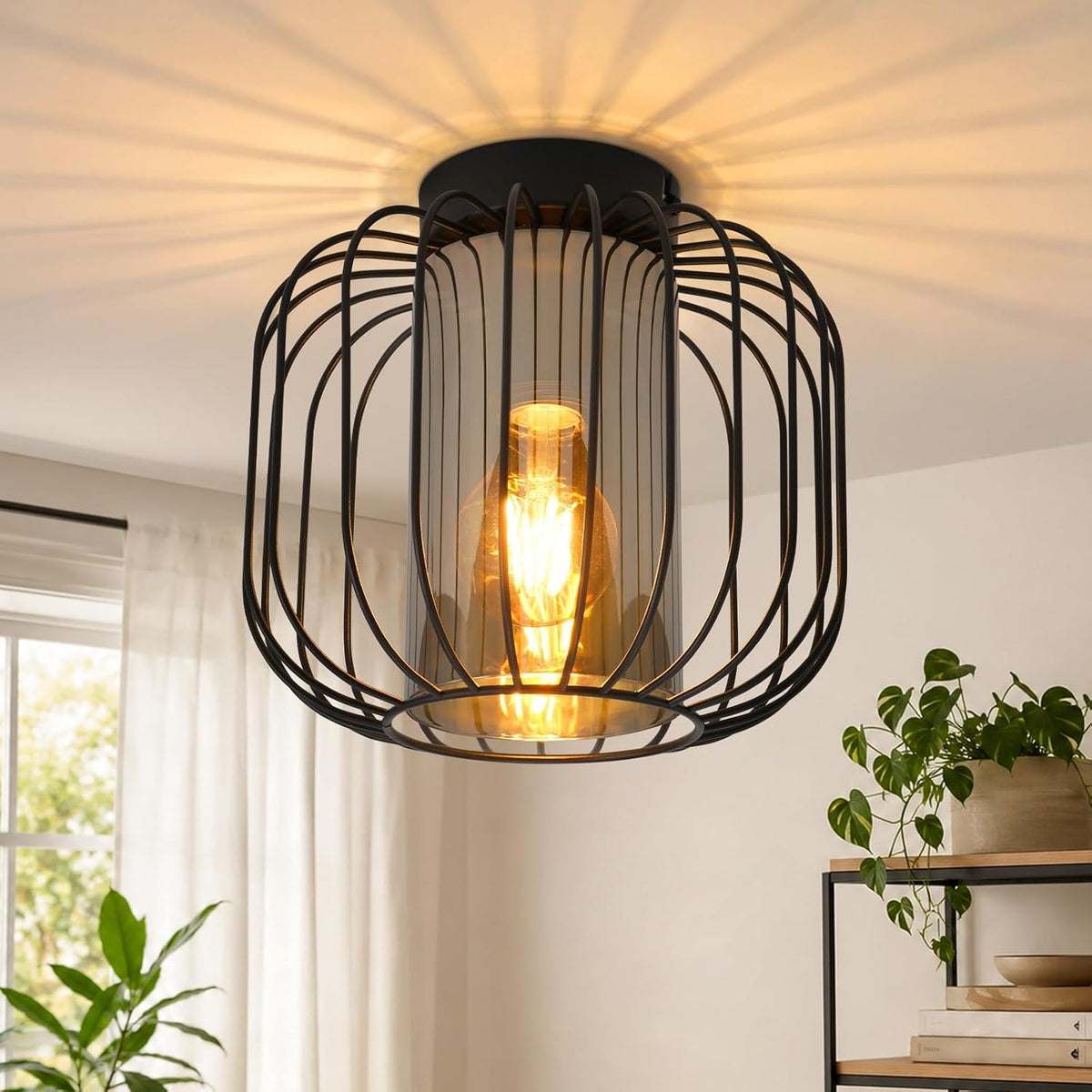 ZMH Deckenleuchte Vintage 1-flammig mit Glas-Schirm E27 schwarzes