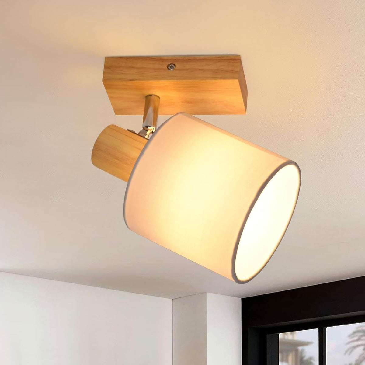 ZMH Deckenstrahler 4-1 Flammig Deckenlampe Wohnzimmer Holz E14