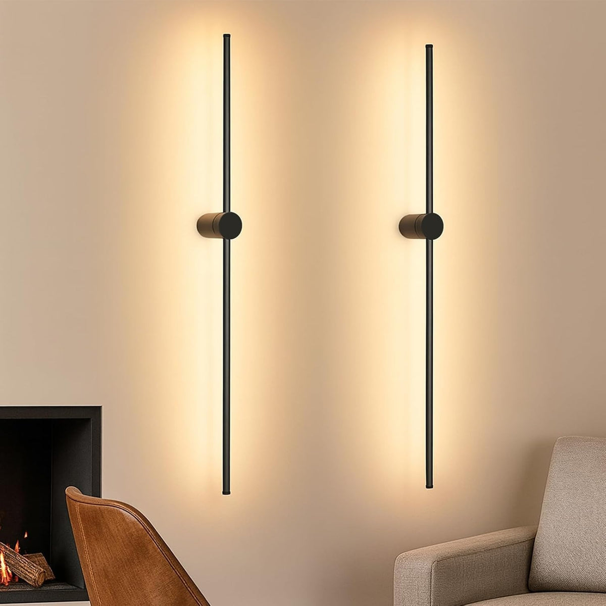 ZMH 2ER LED Wandleuchte Innen Wandlampe - Wohnzimmerlampe Schwarz Modern Design Lang 100CM Küchelampe 3000K Warmweiß Up Down Indirekt Schwenkbar Flurlampe für Schlafzimmer Wohnzimmer Flur Bett