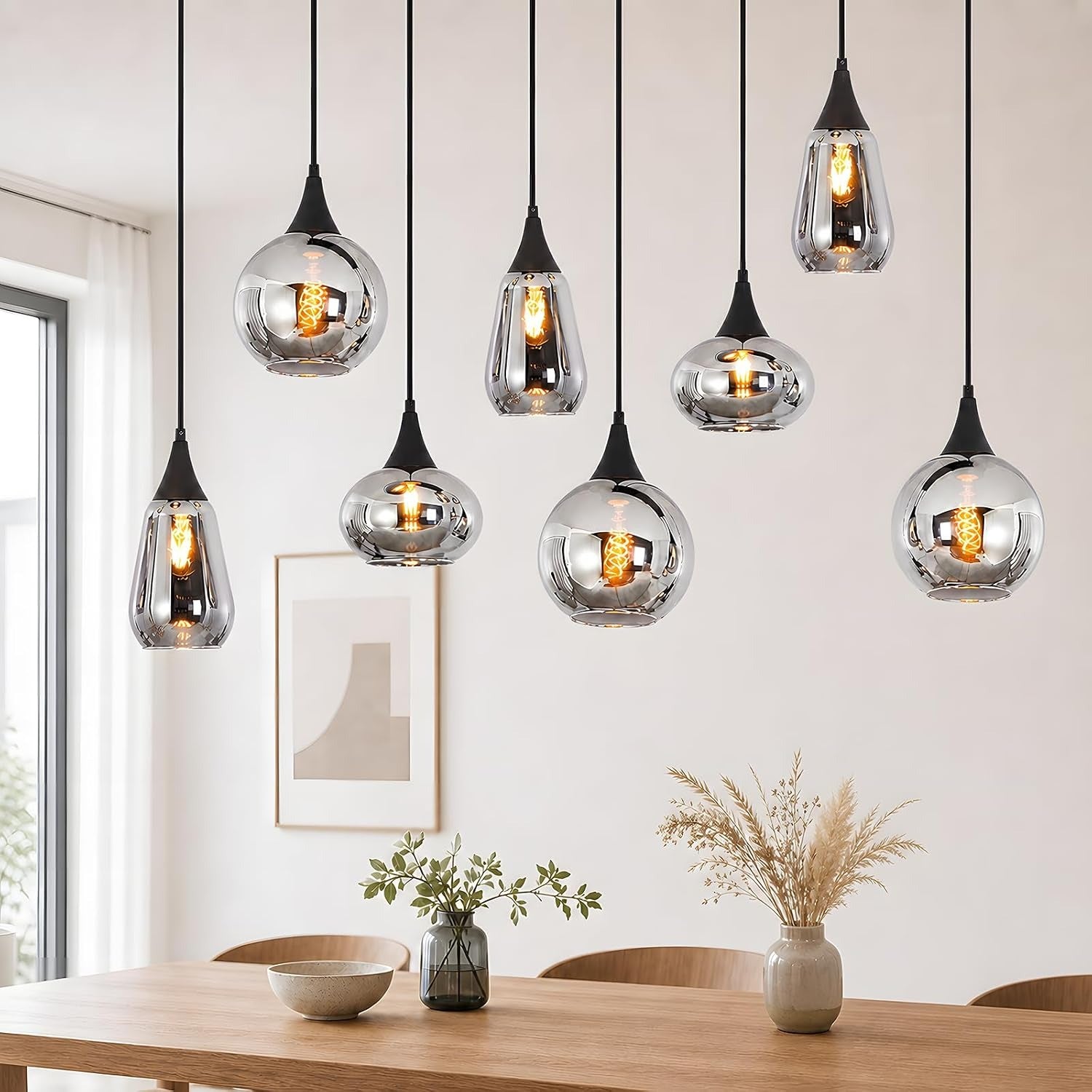 ZMH Pendelleuchte Glas Hängelampe E27 Wohnzimmer 8 Flammig Küchenlampe