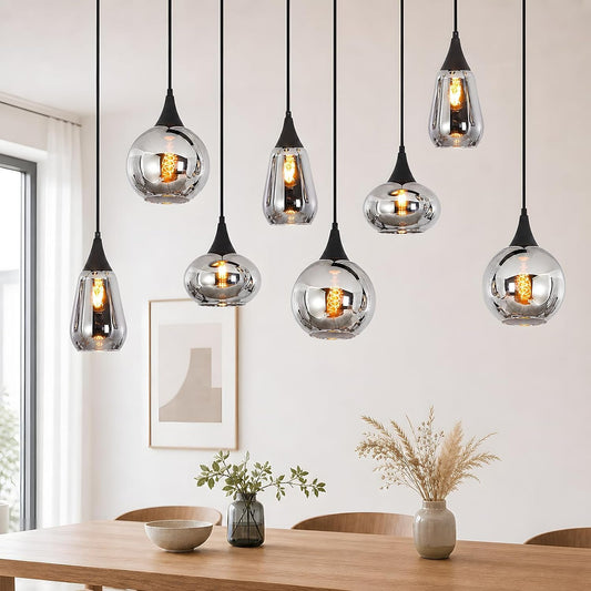 ZMH Pendelleuchte Glas Hängelampe E27 Wohnzimmer 8 Flammig Küchenlampe