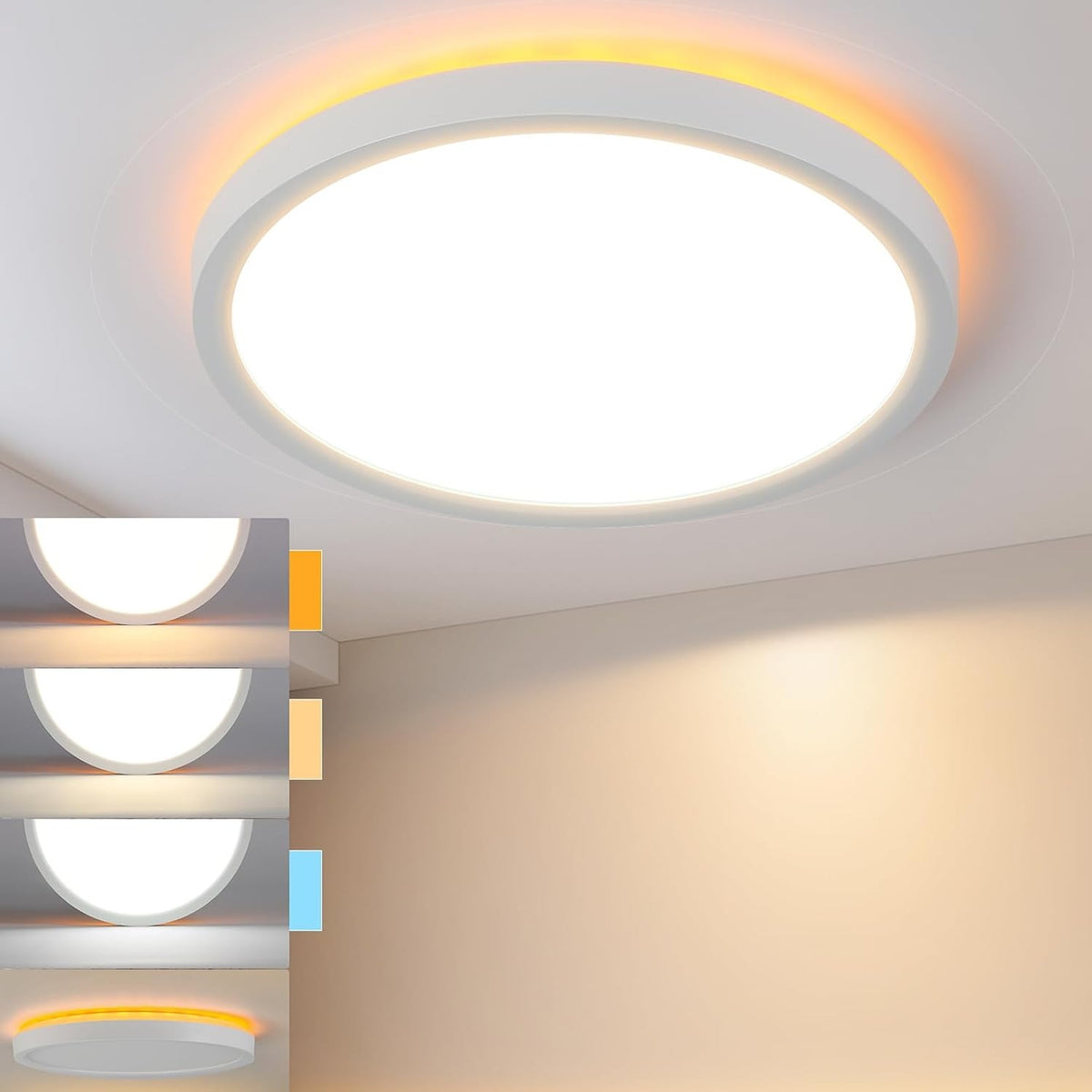 Deckenlampe LED Deckenleuchte Flach - Rund Badezimmerlampe 18CM IP44 Wasserdicht Badlampe Küchenlampe Decke Weiß Flurlampe 15W Augenschutz 3000K Warmweiß Schlafzimmerlampe