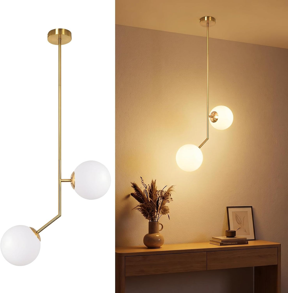 ZMH Pendelleuchte Opal Glas Esstisch Gold Schlafzimmer Modern Hängelampe