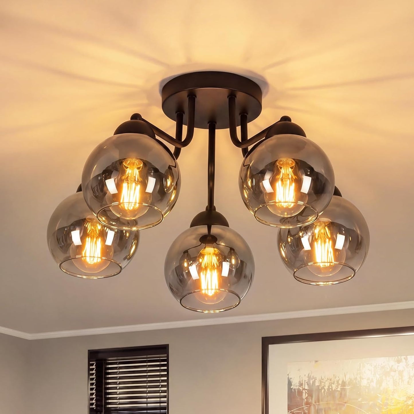 ZMH Deckenlampe Wohnzimmer Glas Deckenleuchte Schlafzimmer Vintage