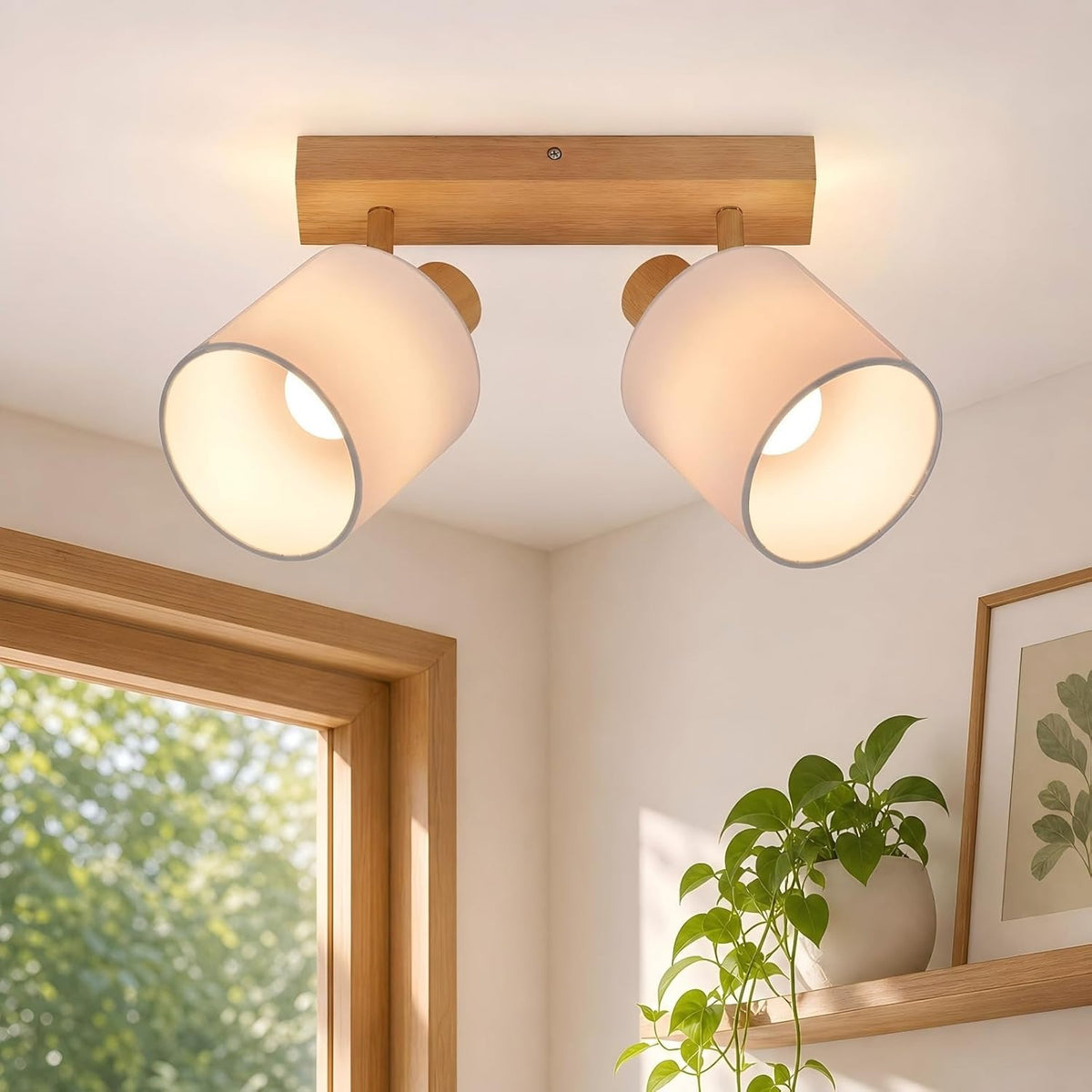 ZMH Deckenstrahler 4-1 Flammig Deckenlampe Wohnzimmer Holz E14