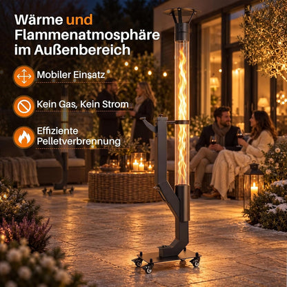 ZMH Pellets Feuerrohr Outdoor Pelletofen Terrasse Mit Lenkrollen