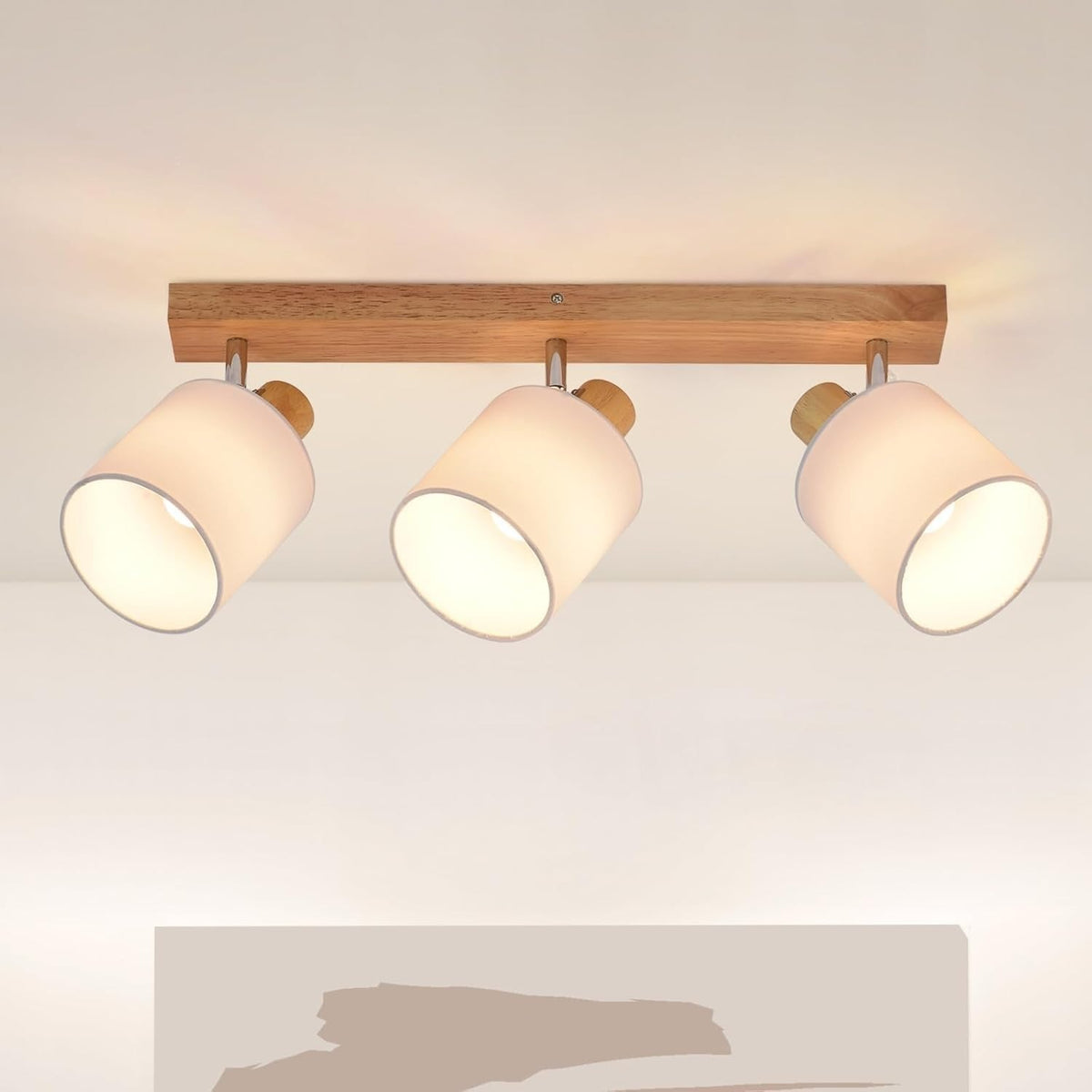ZMH Deckenstrahler 4-1 Flammig Deckenlampe Wohnzimmer Holz E14