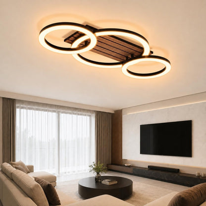 ZMH LED Deckenleuchte Wohnzimmer Deckenlampe 58CM Schwarz Holzoptik