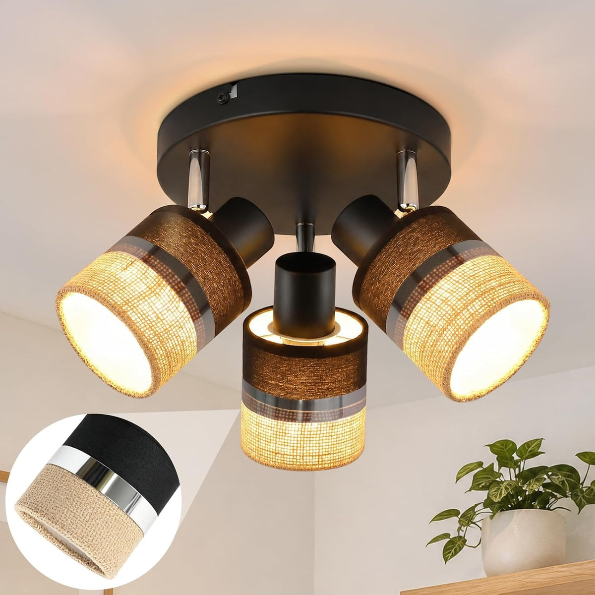 ZMH LED Deckenstrahler Deckenlampe Schwarz 4-1 Flammig Deckenleuchte