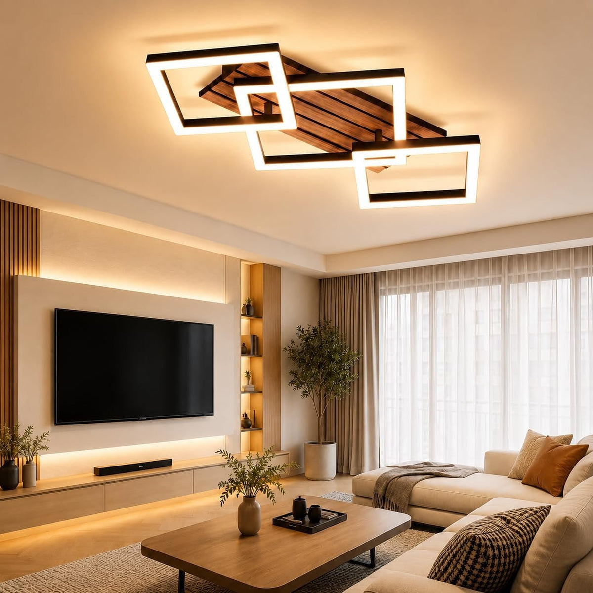 ZMH LED Deckenleuchte Wohnzimmer Deckenlampe 58CM Schwarz Wohnzimmerlampe