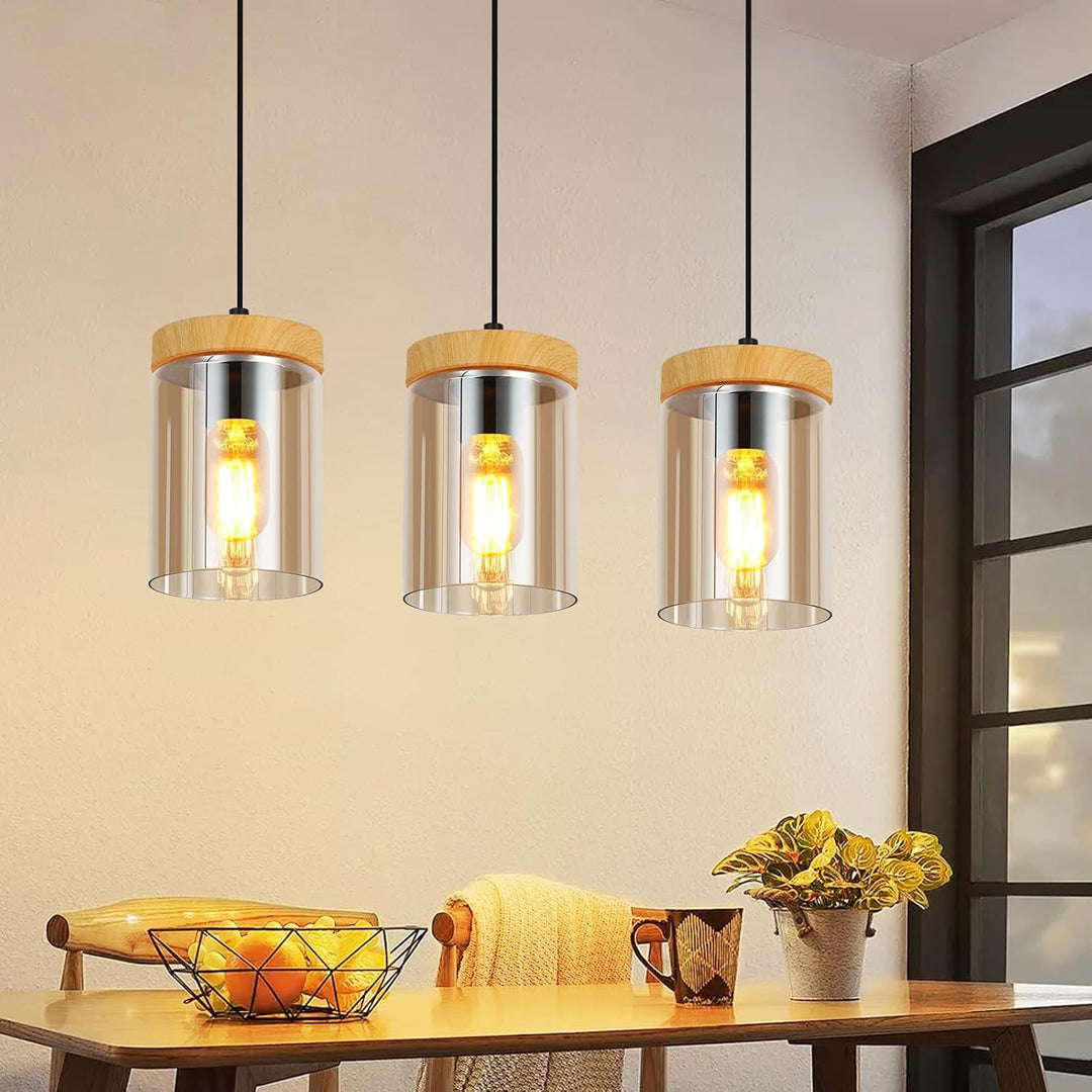 ZMH Pendelleuchte Esstisch Esszimmerlampe Vintage- Hängelampe E27 | Wohnzimmer Glas Esstischlampe Retro 3 Flammig Hängeleuchte Schlafzimmer Pendellampe Höhenverstellbar Küche ohne Leuchtmittel