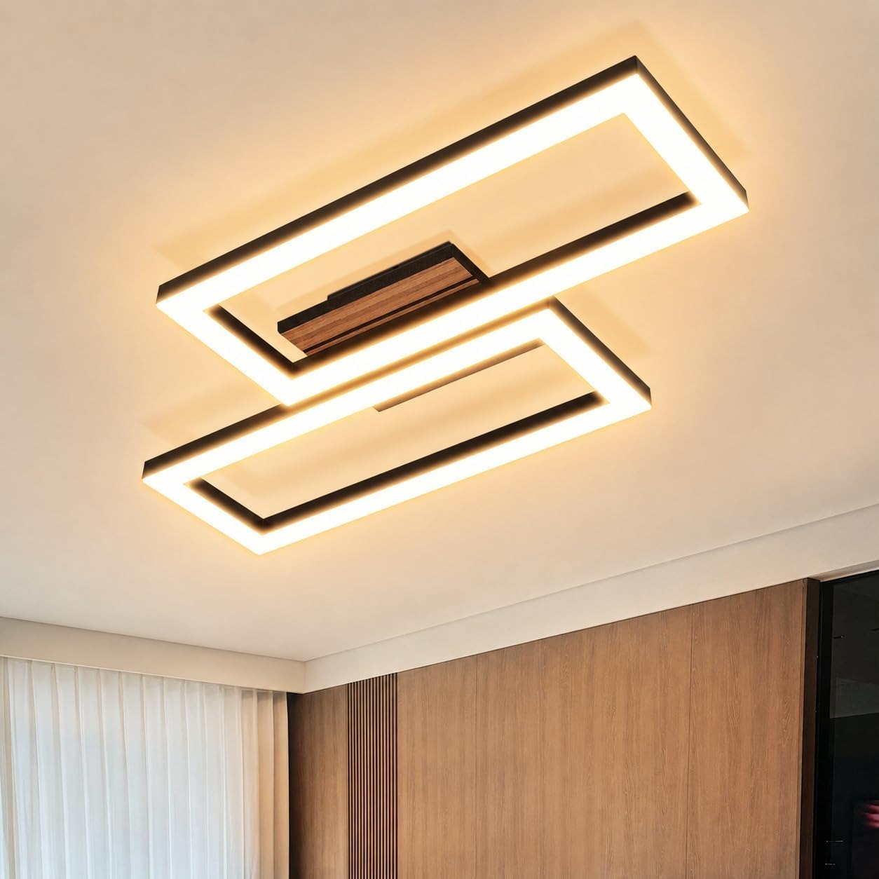 ZMH LED Deckenleuchte Schlafzimmer Deckenlampe 49CM Schwarz in Holzoptik
