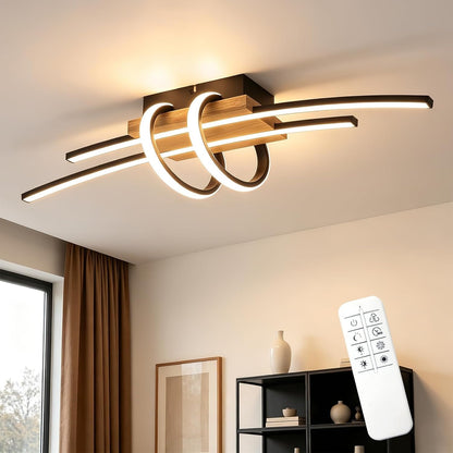ZMH LED Deckenlampe Wohnzimmer Holz Deckenleuchte Schwarz Wohnzimmerlampe