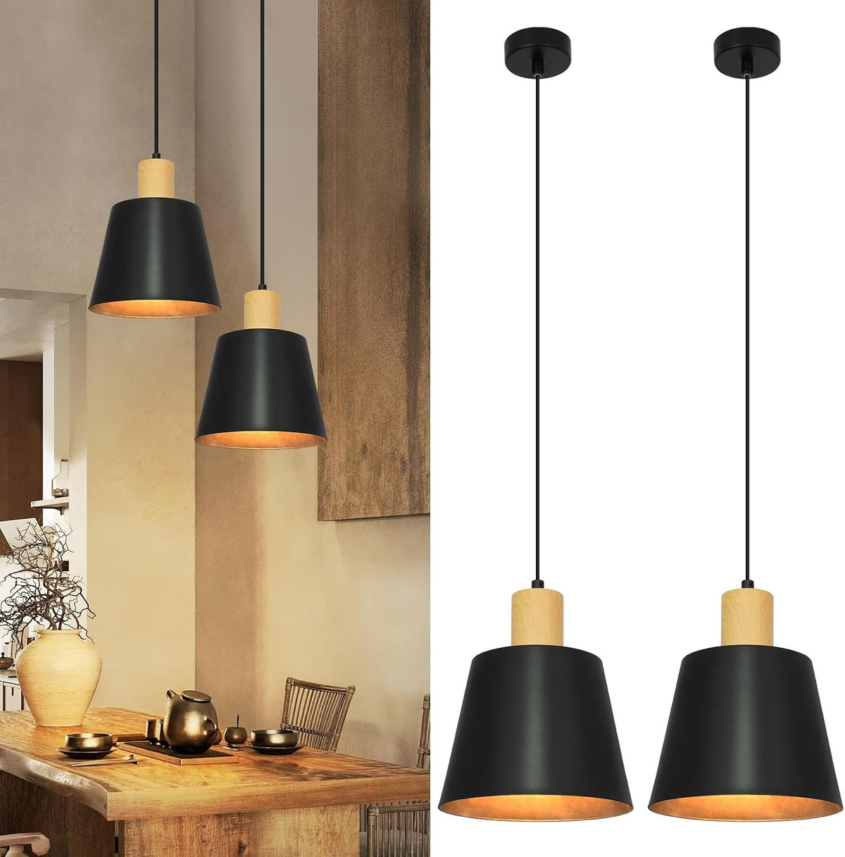 ZMH Hängelampe Vintage Esszimmer Pendelleuchte: 2er Industrial Hängeleuchte Ø20cm Schwarz Metall E27 Esstischlampe Retro Esszimmerlampe 1 Flammig Pendellampe für Küche Schlafzimmer Wohnzimmer Flur Bar