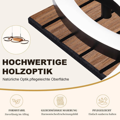ZMH Pendelleuchte Esstisch 3-Ring-Design LED Hängelampe Holzoptik 58cm