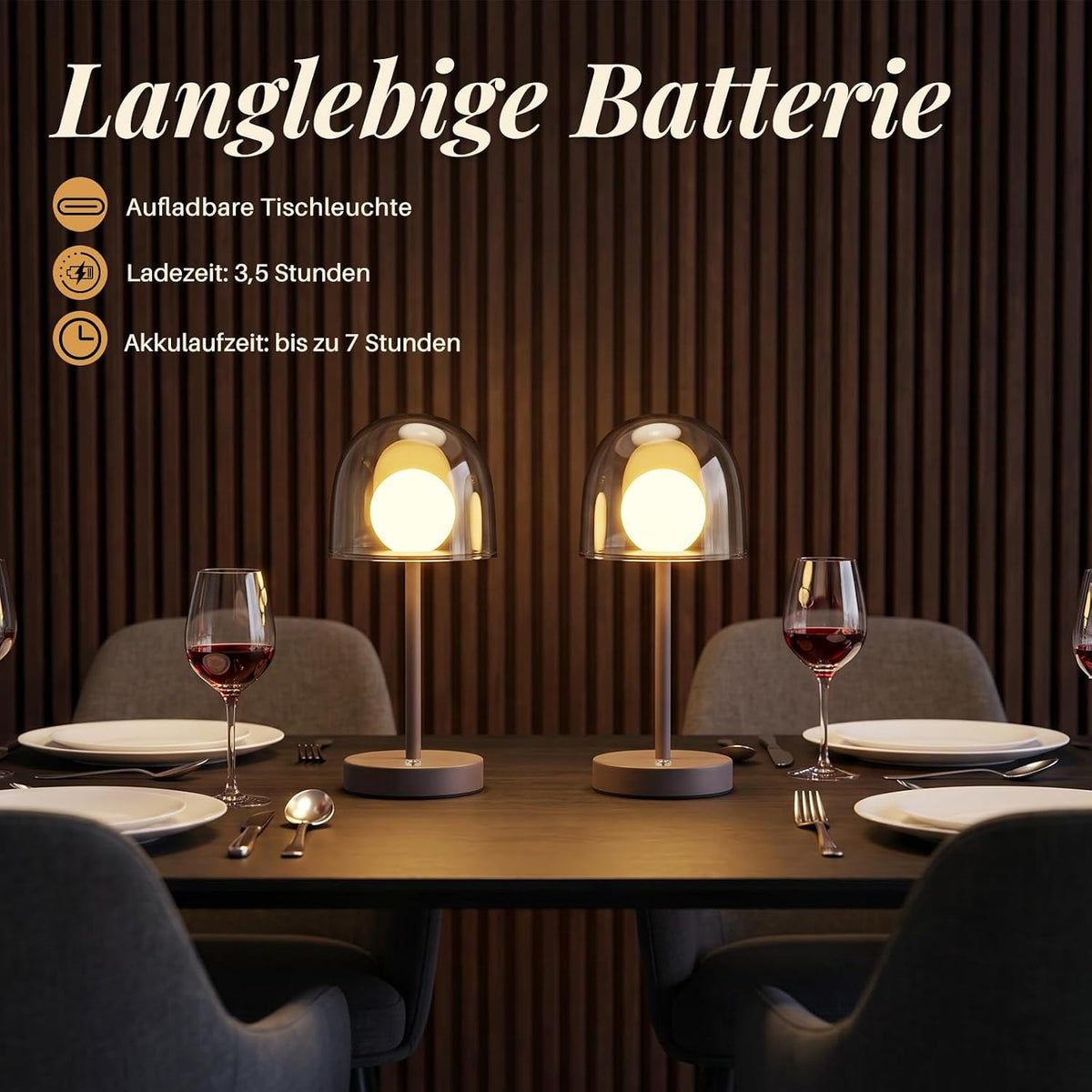 ZMH LED Tischlampe kabellos dimmbar Touch Akku Sandgrau