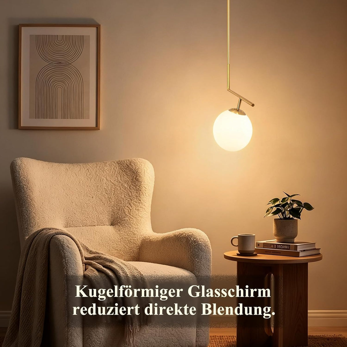 ZMH Pendelleuchte Opal Glas Esstisch Gold Schlafzimmer Modern Hängelampe