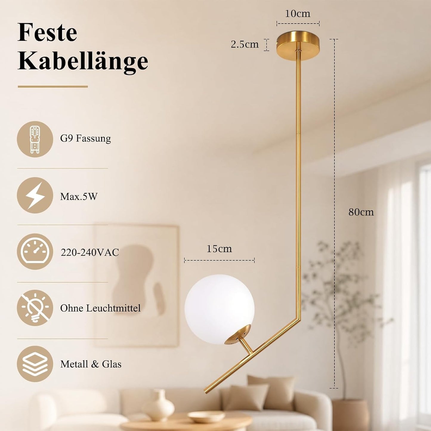 ZMH Gold Pendelleuchte Esstisch 1 Flammig Modern Hängelampe Schlafzimmer
