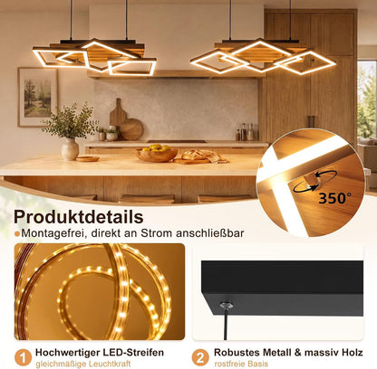 ZMH Pendelleuchte Esstisch Hängelampe Holz Esszimmerlampe Moderne Dimmbar