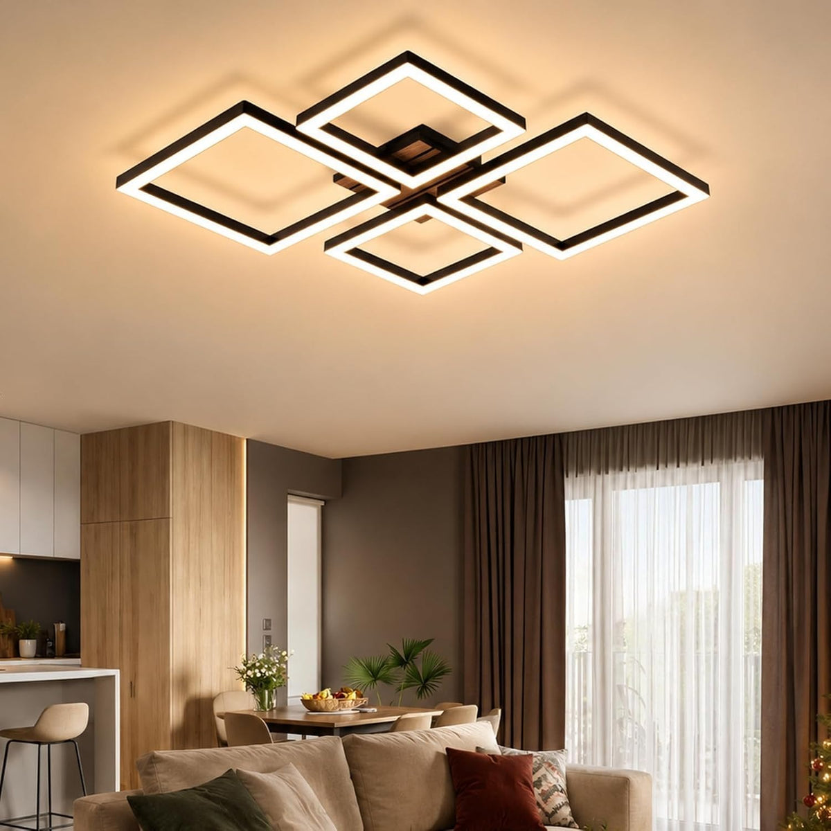ZMH LED Deckenleuchte Wohnzimmer Deckenlampe 66CM Schwarz Wohnzimmerlampe