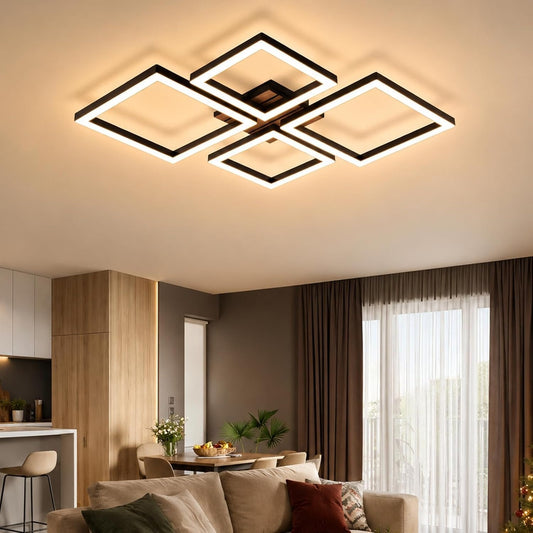 ZMH LED Deckenleuchte Wohnzimmer Deckenlampe 66CM Schwarz Wohnzimmerlampe