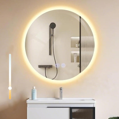 Badspiegel mit Beleuchtung Badezimmerspiegel Rund - Runder 50cm Bad Spiegel mit Beleuchtet LED Badezimmer Rundspiegel mit Licht Dimmbar Wandspiegel Touch-Schalter Entfogger-Funktion
