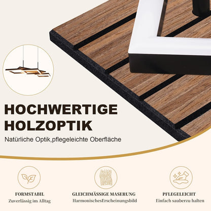 ZMH Pendelleuchte Esstisch LED Hängelampe 3-Rauten-Design Holzoptik 58cm