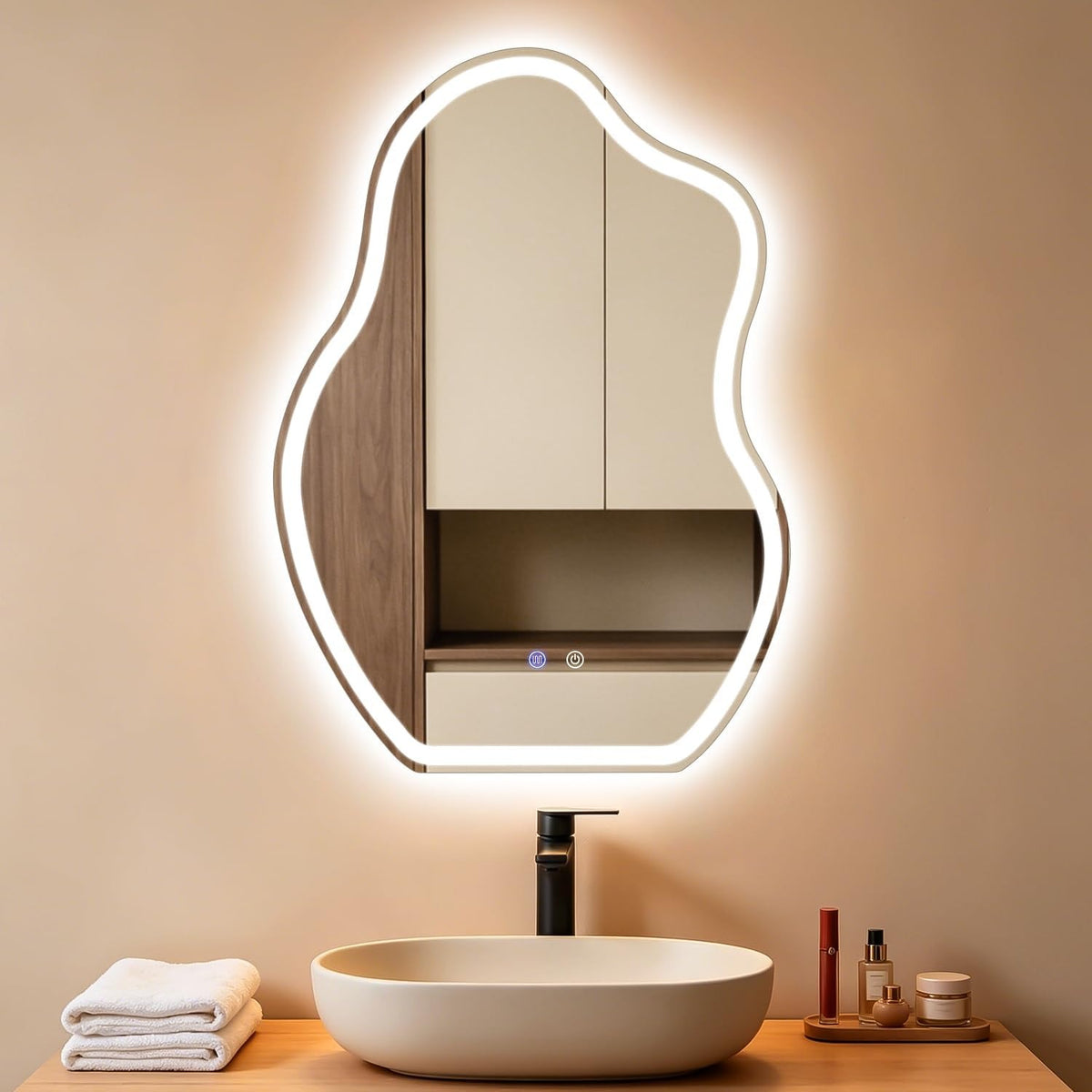 ZMH Asymmetrisch Badspiegel Mit Beleuchtung,60x80cm LED Bad Wandspiegel