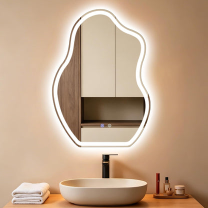 ZMH Asymmetrisch Badspiegel Mit Beleuchtung,60x80cm LED Bad Wandspiegel